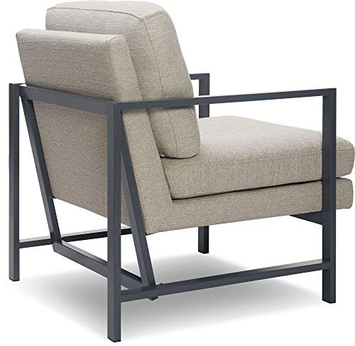 Tommy Hilfiger Russell AccentChair, Medium-Soft Pillow Back, Mid-Century Modern & Industrial Armchair, Comfortable LoungeChair for Living Room, Bedroom, or Office, Gray Square Metal Frame in Linen