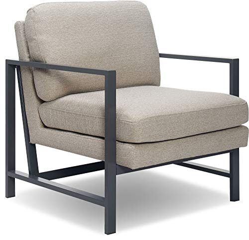 Tommy Hilfiger Russell AccentChair, Medium-Soft Pillow Back, Mid-Century Modern & Industrial Armchair, Comfortable LoungeChair for Living Room, Bedroom, or Office, Gray Square Metal Frame in Linen