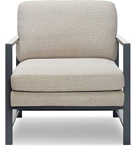 Tommy Hilfiger Russell AccentChair, Medium-Soft Pillow Back, Mid-Century Modern & Industrial Armchair, Comfortable LoungeChair for Living Room, Bedroom, or Office, Gray Square Metal Frame in Linen