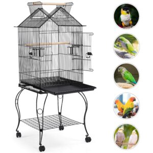 Yaheetech 57-Inch Rolling Open Top Roof Bird Cage for Mid-sized Parrots Cockatiels Caique Quaker Monk Indian Ring Neck Green Cheek Conure Middle bird Cage with Detachable Stand