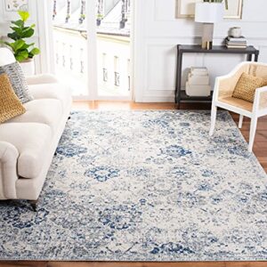 safavieh madison collection area rug - 10' x 14', white & royal blue, boho chic distressed design, non-shedding & easy care, ideal for high traffic areas in living room, bedroom (mad611c)