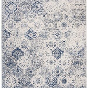 SAFAVIEH Madison Collection Area Rug - 10' x 14', White & Royal Blue, Boho Chic Distressed Design, Non-Shedding & Easy Care, Ideal for High Traffic Areas in Living Room, Bedroom (MAD611C)