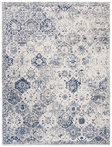 SAFAVIEH Madison Collection Area Rug - 10' x 14', White & Royal Blue, Boho Chic Distressed Design, Non-Shedding & Easy Care, Ideal for High Traffic Areas in Living Room, Bedroom (MAD611C)