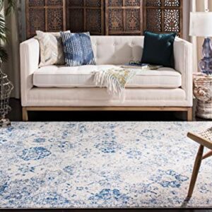 SAFAVIEH Madison Collection Area Rug - 10' x 14', White & Royal Blue, Boho Chic Distressed Design, Non-Shedding & Easy Care, Ideal for High Traffic Areas in Living Room, Bedroom (MAD611C)