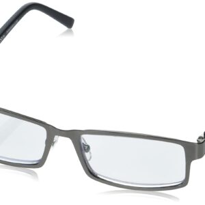 Foster Grant Men's Sawyer Multifocus Rectangular Reading Glasses, Matte Dark Gunmetal/Transparent, 54 mm + 2