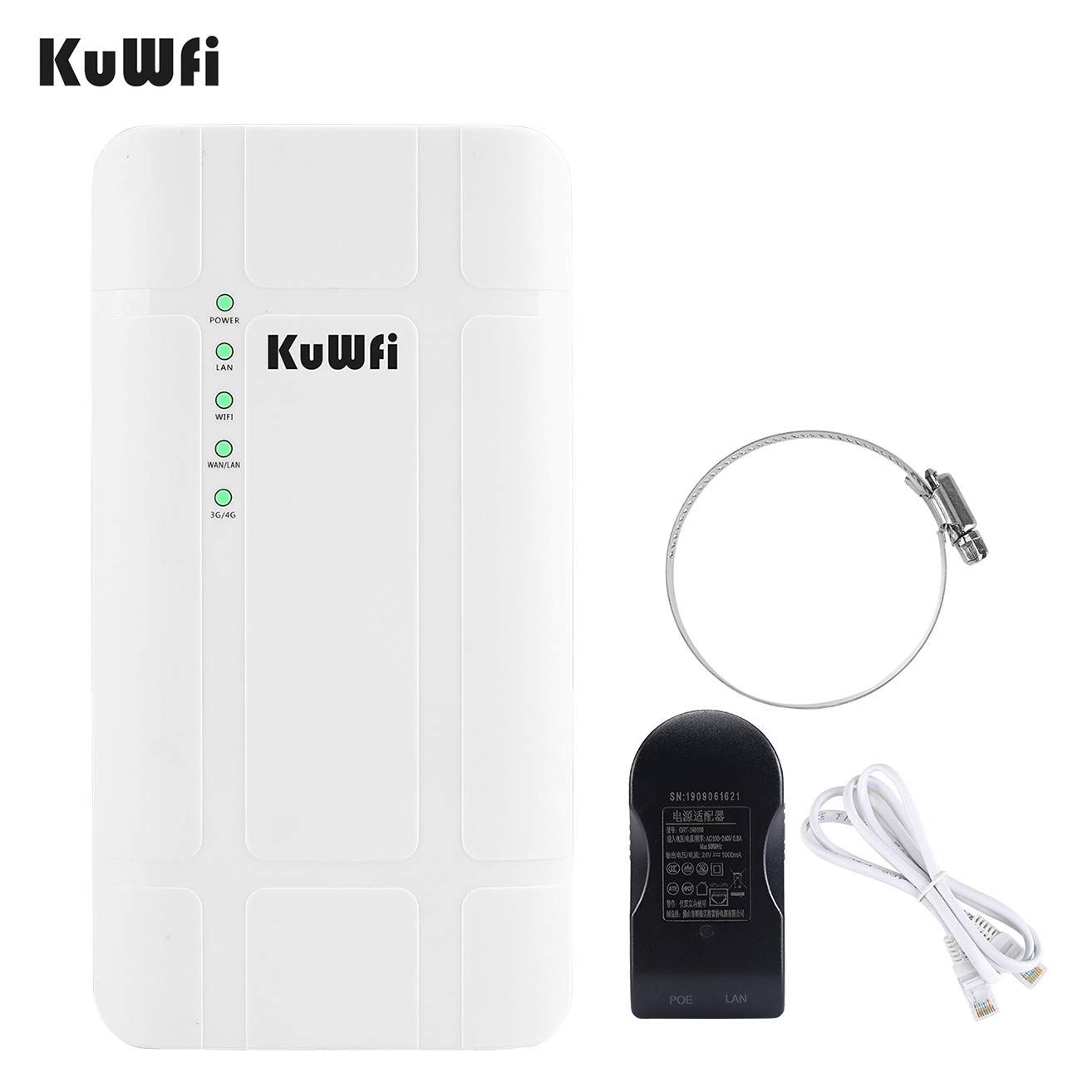 KuWFi 300Mbps Outdoor 4G LTE CPE WiFi Router with Sim Card Slot CAT4 SIM Routers with POE Adapter Work with IPcamera or Outside WiFi Coverage (US Version B2/B4/B5/B12/B13/B14/B66/B71)