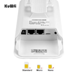 KuWFi 300Mbps Outdoor 4G LTE CPE WiFi Router with Sim Card Slot CAT4 SIM Routers with POE Adapter Work with IPcamera or Outside WiFi Coverage (US Version B2/B4/B5/B12/B13/B14/B66/B71)