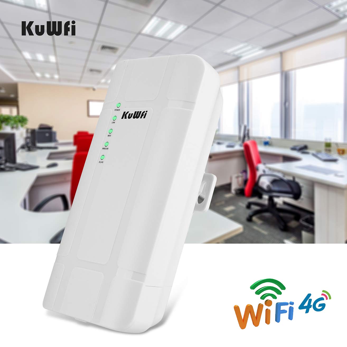 KuWFi 300Mbps Outdoor 4G LTE CPE WiFi Router with Sim Card Slot CAT4 SIM Routers with POE Adapter Work with IPcamera or Outside WiFi Coverage (US Version B2/B4/B5/B12/B13/B14/B66/B71)