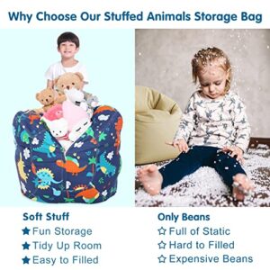 Lukeight Stuffed Animal Storage Bean Bag Chair Cover for Kids, Dinosaur Zipper Beanbag Chair Cover for Organizing Toddler & Kids' Rooms Plush Toys (Dinosaur, Large)