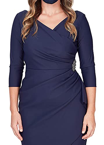 Alex Evenings Women's Slimming Short Sheath 3/4 Sleeve Dress with Surplus Neckline, Navy, 8