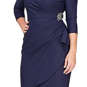 Alex Evenings Women's Slimming Short Sheath 3/4 Sleeve Dress with Surplus Neckline, Navy, 8