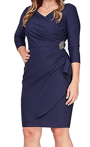 Alex Evenings Women's Slimming Short Sheath 3/4 Sleeve Dress with Surplus Neckline, Navy, 8