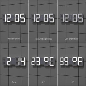 mooas 3D Pure Mini White LED Clock, Multi-Function LED Clock (Calendar, Alarm, Temperature) (8.5" White Table Alarm Clock)