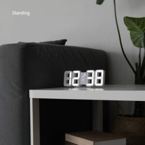 mooas 3D Pure Mini White LED Clock, Multi-Function LED Clock (Calendar, Alarm, Temperature) (8.5" White Table Alarm Clock)