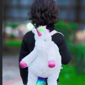 Plushland Fluffy Plush Rainbow Unicorn Backpack Stuffed Animal Toy 14 Inches Cuddly Autism ADHD Soft Magical Gifts Present Birthday Love School Pal Buddies Friendship