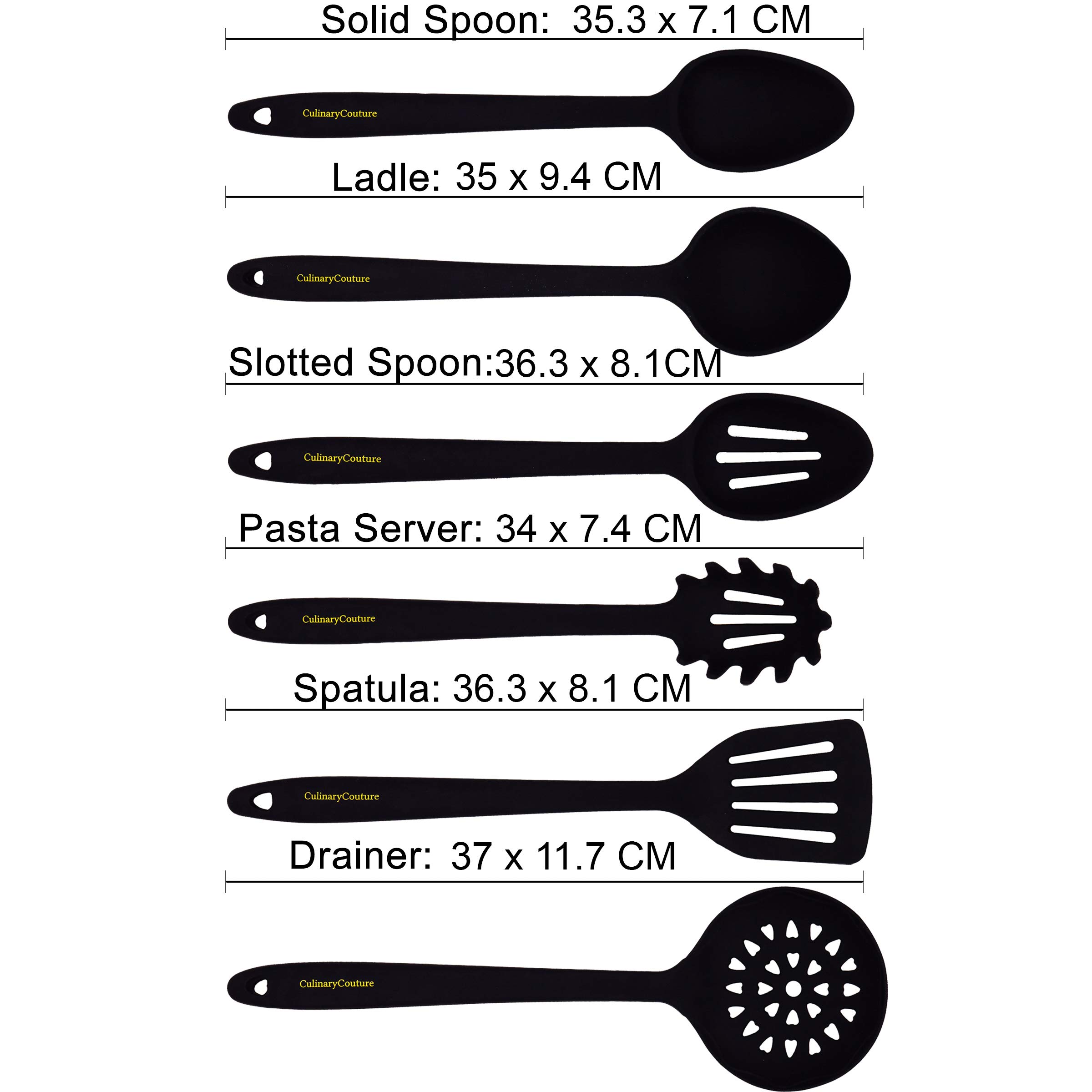 Culinary Couture Black Silicone Kitchen Utensils Set of 6, Non-Stick Heat-Resistant Silicone Kitchen Utensils Set with Steel Inner Core