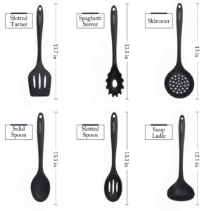 Culinary Couture Black Silicone Kitchen Utensils Set of 6, Non-Stick Heat-Resistant Silicone Kitchen Utensils Set with Steel Inner Core