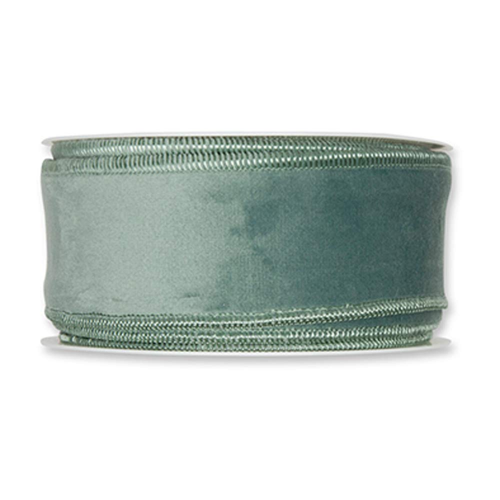 FloristryWarehouse Sage Green Christmas Velvet fabric ribbon 2 inches wide on 9 yards roll. Wired Edge