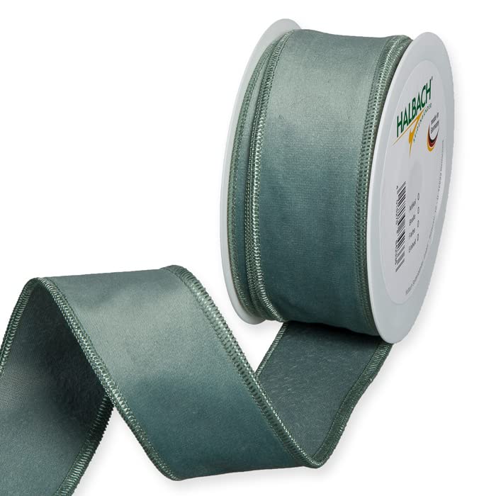 FloristryWarehouse Sage Green Christmas Velvet fabric ribbon 2 inches wide on 9 yards roll. Wired Edge