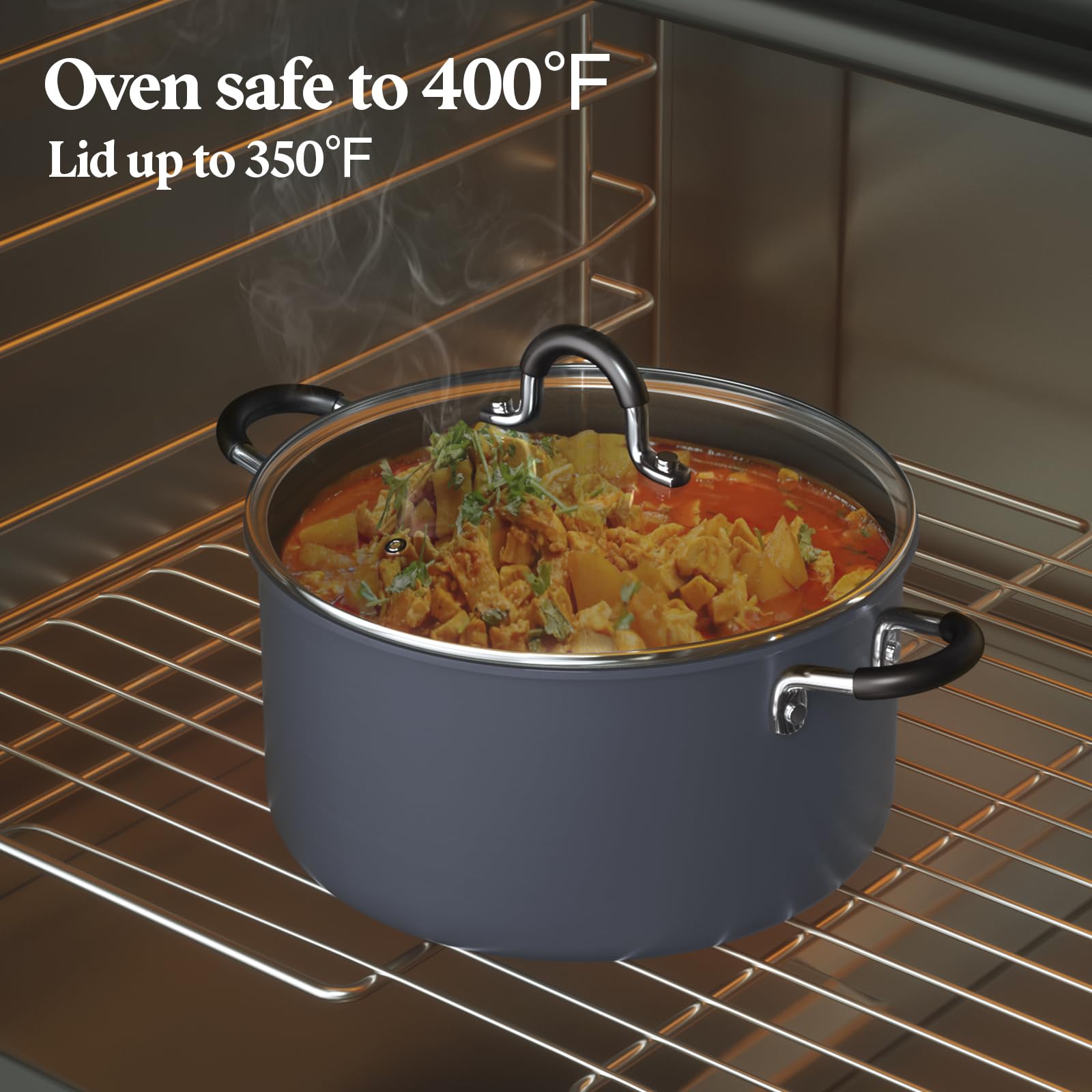 Cook N Home Casserole Dutch Oven Stockpot With Lid Professional Hard Anodized Nonstick 6-Quart , Oven Safe - with Stay-Cool Handles, black