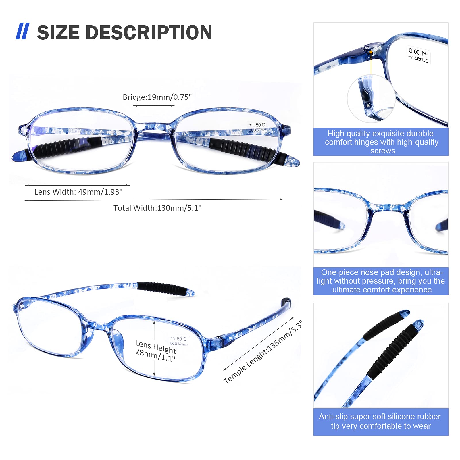 AQWANO 4 Pack Computer Reading Glasses Blue Light Blocking Lightweight TR90 Flexible Frame UV Protection Readers for Women Men +2.0