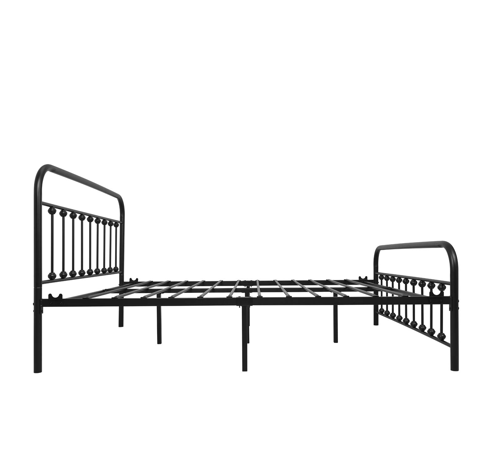 YALAXON Vintage Sturdy Queen Size Metal Bed Frame with Headboard and Footboard Basic Bed Frame No Box Spring Needed, Black