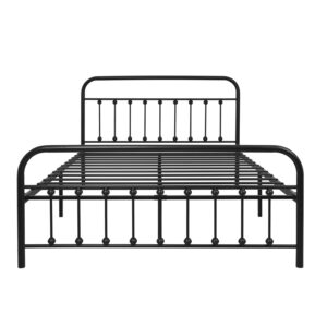 YALAXON Vintage Sturdy Queen Size Metal Bed Frame with Headboard and Footboard Basic Bed Frame No Box Spring Needed, Black