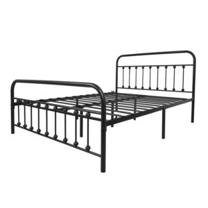 YALAXON Vintage Sturdy Queen Size Metal Bed Frame with Headboard and Footboard Basic Bed Frame No Box Spring Needed, Black