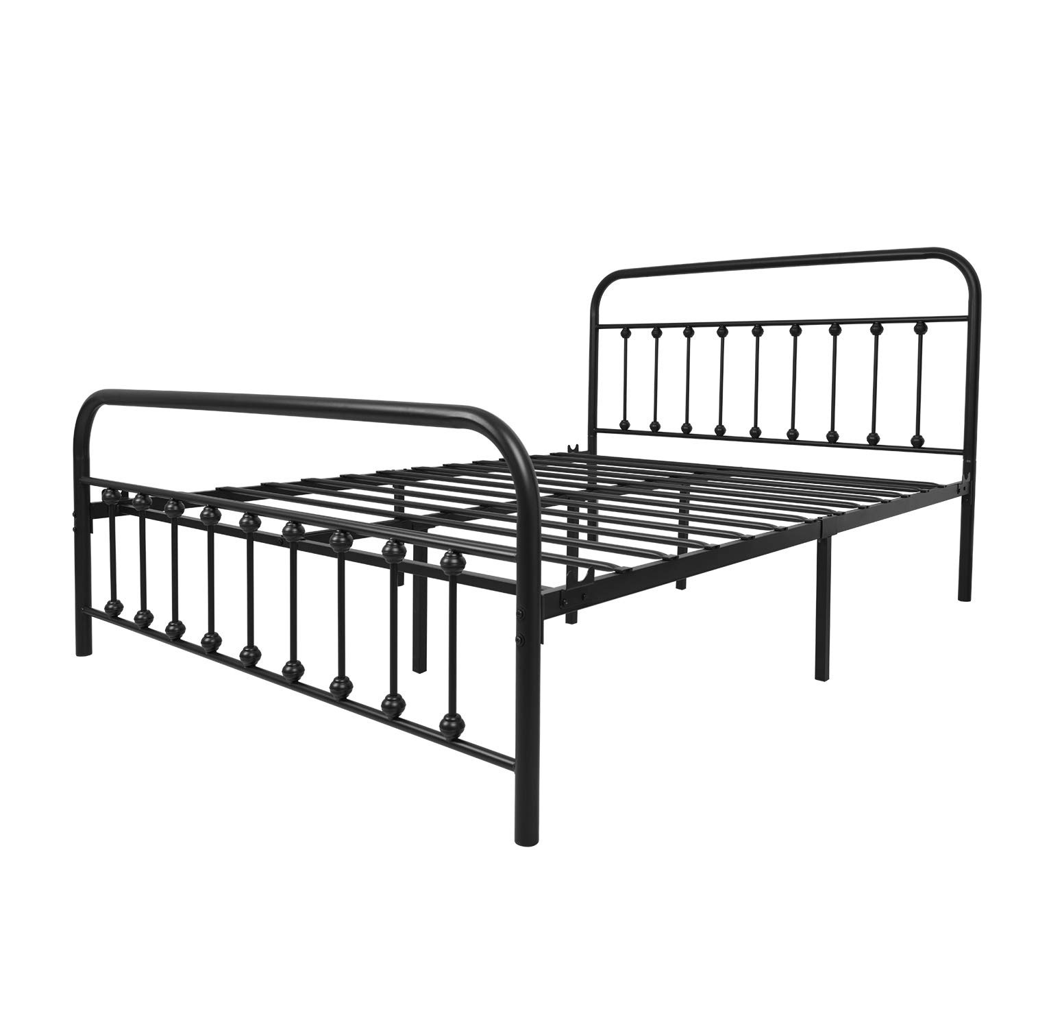 YALAXON Vintage Sturdy Queen Size Metal Bed Frame with Headboard and Footboard Basic Bed Frame No Box Spring Needed, Black