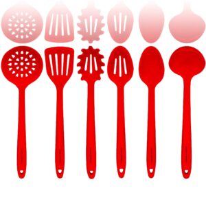 culinary couture red silicone cooking utensils set of 6, non-stick heat-resistant silicone kitchen utensils set with steel inner core