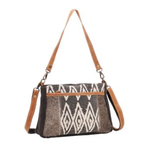 Myra Bag Tedious Upcycled Canvas & Cowhide Small Crossbody Bag S-1447 Gray