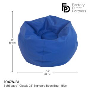 Factory Direct Partners 10478-BL SoftScape Classic 35" Junior Bean Bag Chair, Furniture for Kids, Libraries or Home - Blue