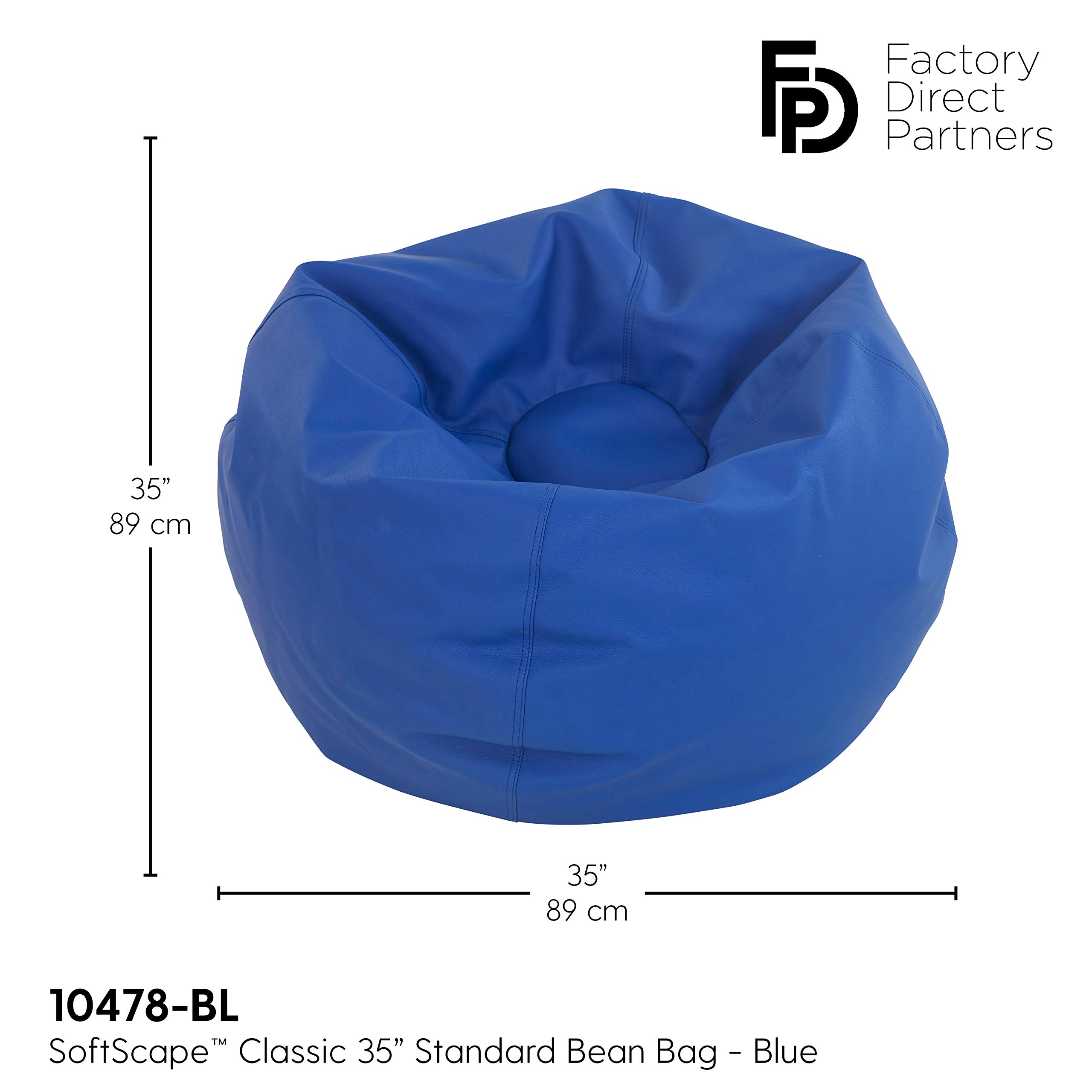 Factory Direct Partners 10478-BL SoftScape Classic 35" Junior Bean Bag Chair, Furniture for Kids, Libraries or Home - Blue