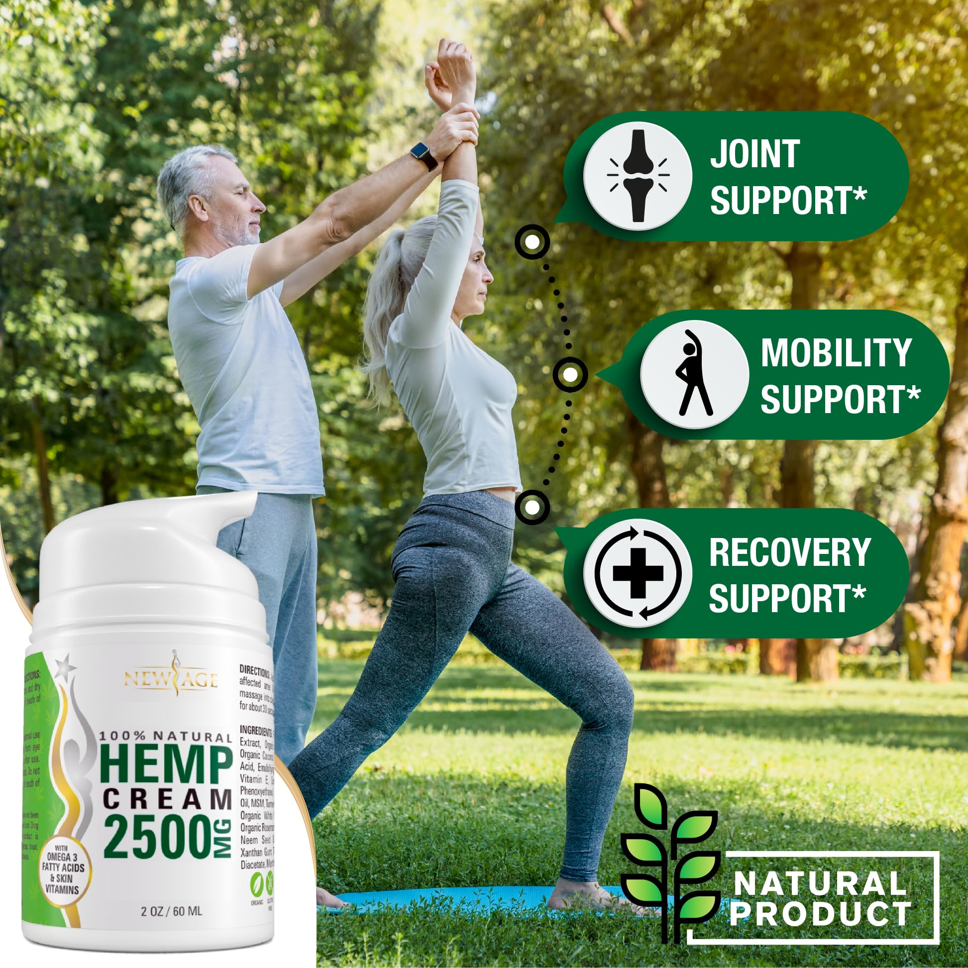 Hemp Cream by New Age - Help Relieve Discomfort in Knees, Joints, and Lower Back - Natural Hemp Extract Cream - Made in USA (Hemp Cream 2oz (Pack of 1)