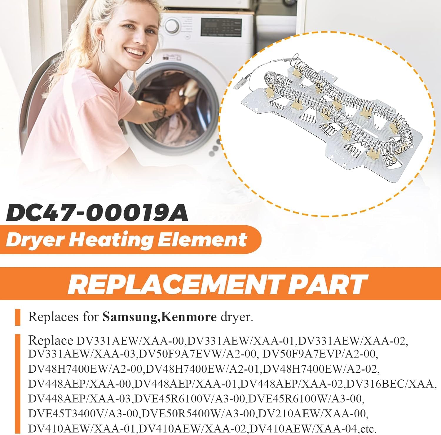 Compatible Dryer Heating Element for Samsung DV220AEW/XAA, Samsung DV328AEW/XAA-0001, Samsung DV337AEG/XAA-0000, Part Number 2068550 Dryers