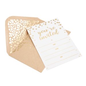 50 Pack Invitation Card - Elegant Greeting Cards ‘’You Are Invited’’ In Gold Foil Letters – For Wedding, Bridal Shower, Baby Shower, Birthday Invitations - 52 Kraft Envelopes Included - 4" x 6"