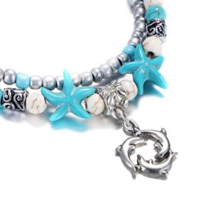 Fesciory Women Starfish Turtle Anklet Multilayer Adjustable Beach Alloy Ankle Foot Chain Bracelet Boho Beads Jewelry(Dolphin)