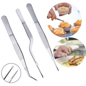 Set of 7 Culinary Specialty Tools, Professional Chef Plating Decorating Kit, Stainless Steel, TuNan Cooking Tweezers Precision Tong, Saucier Decorating Spoon, Serving Slotted Spoon, Cake Icing Spatula