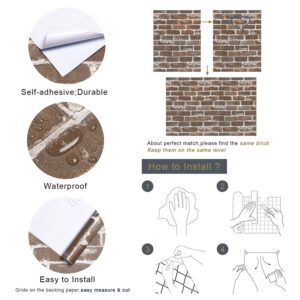 Timeet Vintage Brown Brick Wallpaper Peel and Stick Wallpaper 17.7"×197" Self Adhesive Brick Wallpaper Removable Faux 3D Brick Wallpaper for Walls Fireplace Autumn Home Decor