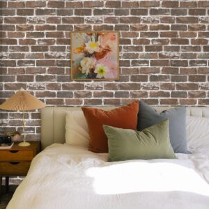 Timeet Vintage Brown Brick Wallpaper Peel and Stick Wallpaper 17.7"×197" Self Adhesive Brick Wallpaper Removable Faux 3D Brick Wallpaper for Walls Fireplace Autumn Home Decor