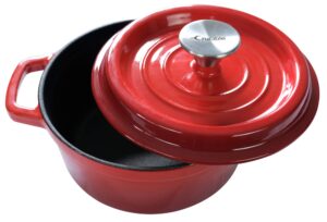 enameled cast iron dutch oven pot (7.87" / 20 cm diameter), cocotte with dual handle and cover casserole dish - round red