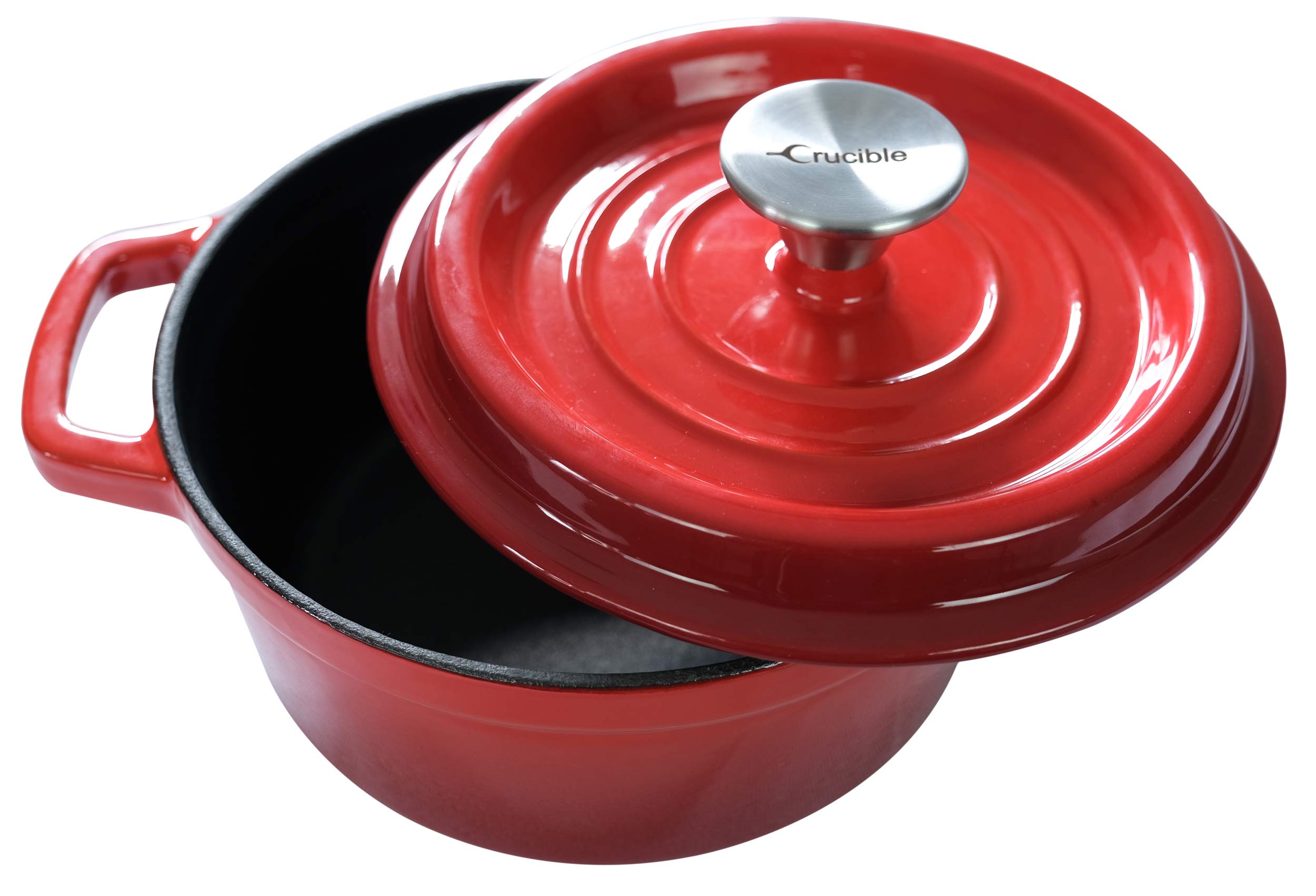 Enameled Cast Iron Dutch Oven Pot (7.87" / 20 cm diameter), Cocotte with Dual Handle and Cover Casserole Dish - Round Red