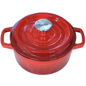 Enameled Cast Iron Dutch Oven Pot (7.87" / 20 cm diameter), Cocotte with Dual Handle and Cover Casserole Dish - Round Red