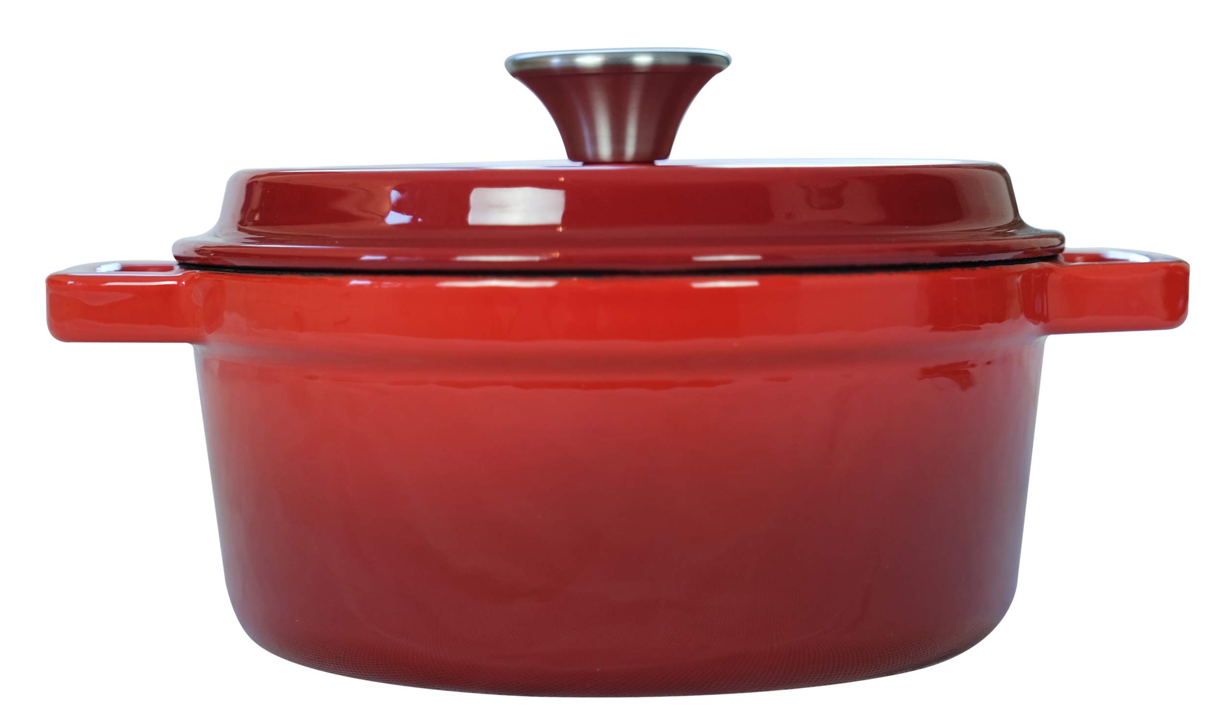 Enameled Cast Iron Dutch Oven Pot (7.87" / 20 cm diameter), Cocotte with Dual Handle and Cover Casserole Dish - Round Red