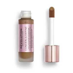 Makeup Revolution Conceal and Define Foundation, Full Coverage & Matte Finish, F14.5 for Dark Skin Tones, Vegan & Cruelty-Free, 0.7 Fl Oz