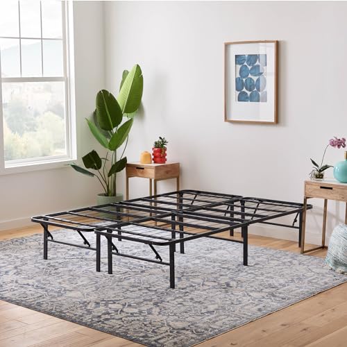 Linenspa Folding Metal Platform Bed Frame - No Box Spring Needed - Underbed Storage - Simple Tool Free Assembly - Mattress Foundation - 14" High - Traditional Design - Sturdy Steel - Queen Size