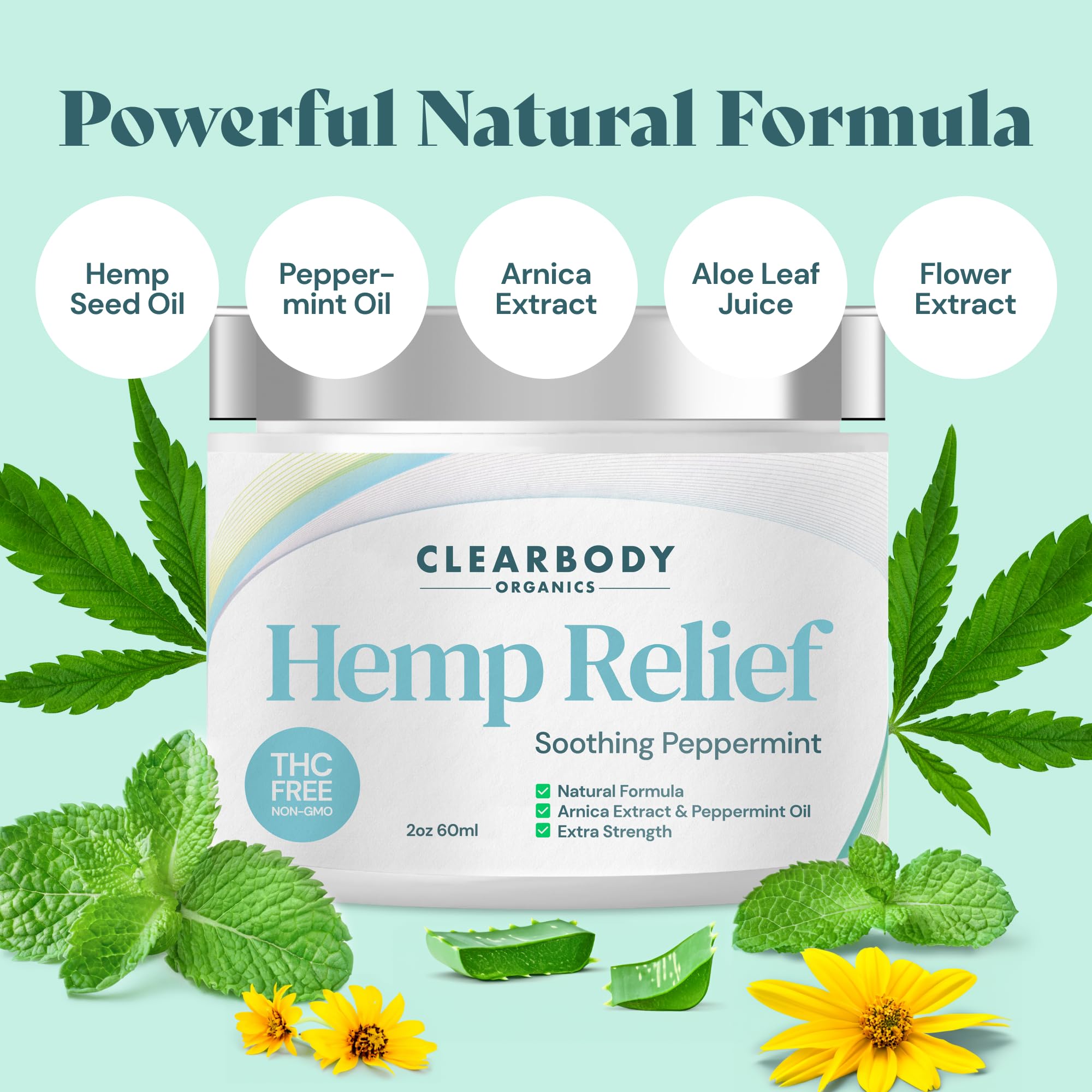 Clearbody Organics - USA Made Hemp Cream Maximum Strength - Soothe Discomfort in Your Back, Muscles, Joints, Neck, Shoulder, Knee, Nerves - Natural Peppermint and Soothing Arnica Extract