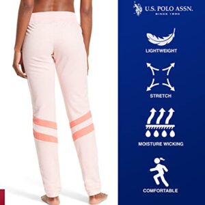 U.S. Polo Assn. Essentials Womens Sweatpants – Plus Size Loungewear (Light Pink Heather With Stripe, 2X)