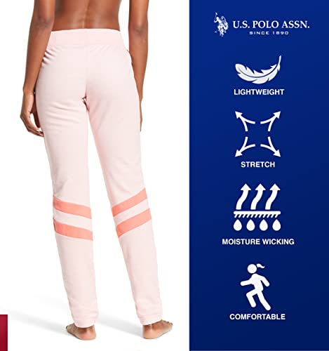 U.S. Polo Assn. Essentials Womens Sweatpants – Plus Size Loungewear (Light Pink Heather With Stripe, 2X)