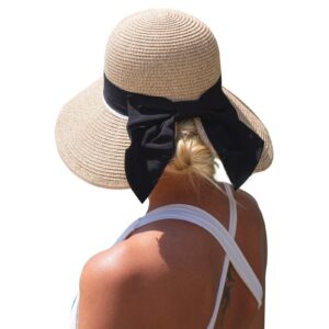 large women summer straw sun hat upf ladies beach accessories fashions hats fedora wide brim packable beige l